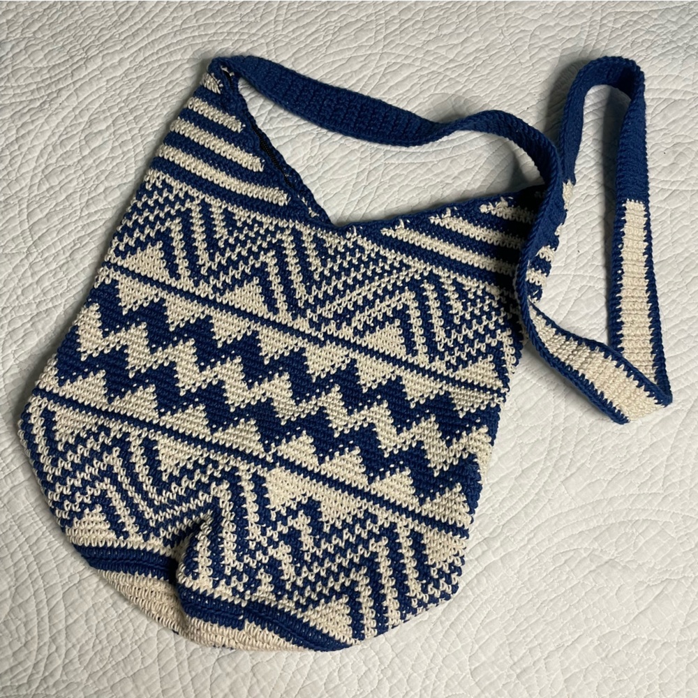 Woven Blue and White Satchel